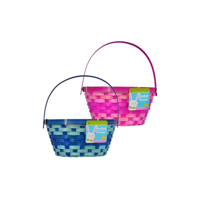 Greenbrier (4) Round Woven Bamboo Easter Baskets with Hinged Handles