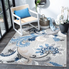 SAFAVIEH Area Rug 8x10 - Outdoor Cabana Collection - Large - Grey & Blue, Floral Design, Weather Resistant & Washable, Ideal for Patio, Backyard, Mudroom, Deck, Dining Space (CBN305F)