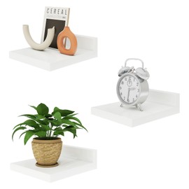 IBUYKE Small Floating Shelf,Wooden Wall Shelf,Set of 3,Display Racks,Hanging Shelf for Bedroom,Bathroom,Kitchen,White,RF-GB505W-3