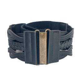 eVogues Plus Size Braided Elastic Stretchy Retro Wide Waist Cinch Belt Black2023 - One Size Plus