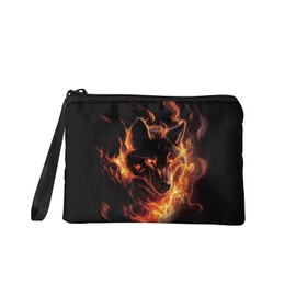 COEQINE Wolf Coin Purse for Men Boys, Cool Animal With Fire Pattern PU Pattern Zipper Coin Purse Portable Coin Purse Mini Change Wallet for Women Coin Pocket Mini Flannel Case