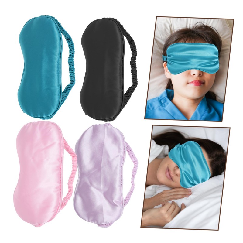 SAFIGLE 4pcs Faux Silk Eye Mask Double Sided Satin Sleep