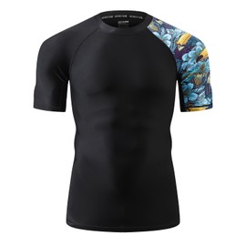HUGE SPORTS Men's Splice UV Sun Protection UPF 50+ Skins Rash Guard Short Sleeves(HeyToucan, 3XL)