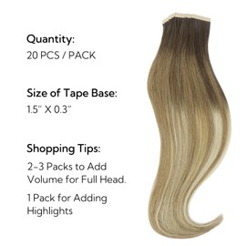 HOTBANANA Tape in Hair Extensions, 16 Inch 20pcs 50g Ombre Walnut Brown to Ash Brown and Bleach Remy Tape in Real Human Hair Extensions Straight
