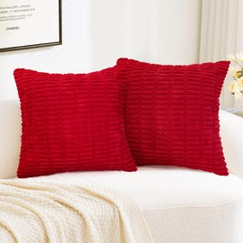 2 Packs Red Throw Pillow Covers 18x18 Christmas Soft Boho Striped Pillowcase Corduroy Decorative Modern Farmhouse Home Decor for Sofa Living Room Couch Bed