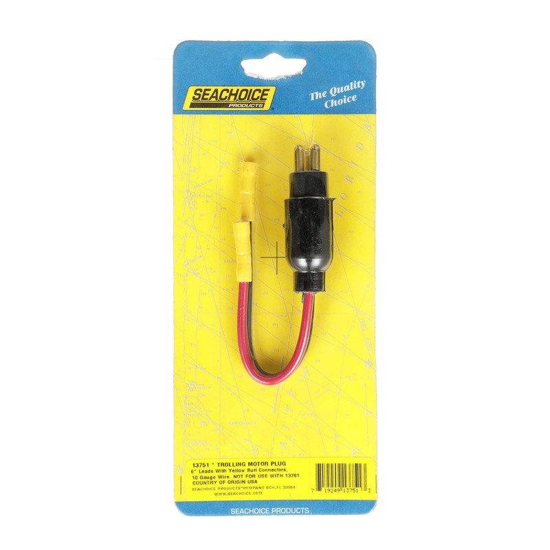 Seachoice Trolling Motor Plug, Straight, Male, Motor Side, 6 In.