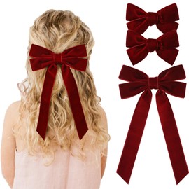 3PCS Velvet Hair Bow Red Hair Ribbon Clips for women Girls Fall Alligator Hair Clips Hair Accessories Toddlers Kids Teens