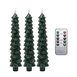 Christmas Tree Flameless Taper Candles Flameless Window Candles with Remote Timer, 9.7" Battery Operated 3D Wick LED Flickering Taper Candle for Home, Wedding, Party Decorations:_3PACK