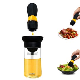 TINMIX Oil Dispenser with Brush - Glass Olive Oil Dispenser Bottle with Silicone Basting Brush for Kitchen Cooking Vinegar Frying Baking, T-OB21S, Black
