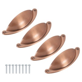 sourcing map Drawer Pulls, 4Pcs 2-1/2" - Zinc Alloy Brushed Cup Pulls with Screws, Cabinet Hardware Handles Dresser Shell Pulls for Bathroom Kitchen (Red Bronze)