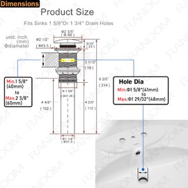 RANDOM Brushed Gold Sink Drain with Overflow Bathroom Pop Up Drain Stopper for Assembly Vessel Sink Solid Brass 83006BG.