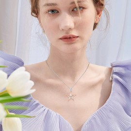 JFASHOP Starfish Necklace 925 Sterling Silver Starfish Ocean Beach Pendant Nautical Jewellery Gifts for Women and Girls