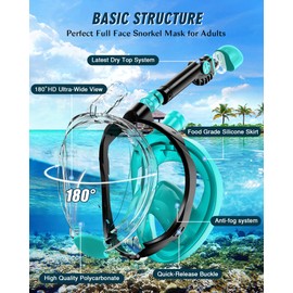 X99 Full Face Snorkel Mask for Adults, Snorkeling Gear with Latest Dry Top Breathing System Anti-Fog & Anti-Leak, 180°Panoramic View Snorkeling Set Adult with Camera Mount(Green S/M)