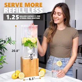 ACRYLIC Drink Dispenser- 1.25 GALLON Beverage Dispenser with Stand and Ice Core – Cold Drink Server for Parties and Events