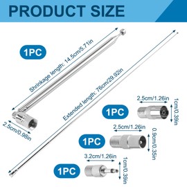 DAB FM Radio Aerial Antenna 75 Ohm Telescopic Indoor Unbal FM Aerial Metal Replacements 75cm 5-Sections F-Type 3.5mm Male Suitable for Table Top TV Radio HiFi AV Stereo Receiver Mini System