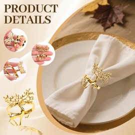XdealCozyxc 16 Pcs Napkin Rings, Gold Reindeer Napkin Buckle for Christmas Thanksgiving Wedding Party Dinner Table Decorations