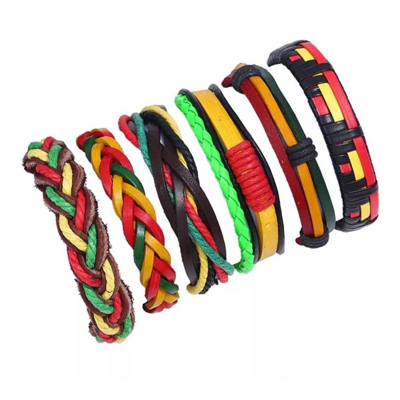 Mafab Pulsera Cuero Piel Bohemia Vintage Punk Varios 6 Piezas