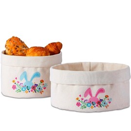 WW STYLE Bread Basket Fabric Set of 2 Bread Baskets Easter Cotton in Two Colours and Sizes, Diameter 23 and 20 cm, Bread Bag Storage Basket Kitchen
