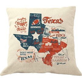 DrupsCo 18x18 Texas Throw Pillow Cover - Cotton Linen Texas Decor Pillow Case, Texas Themed Home Decor
