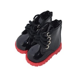 niannyyhouse 20cm Plush Shoes High Top Martin Boots Leather Shoes Length 5.4cm Cotton Doll Baby Shoes (Black-2)