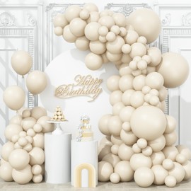 Sand White Balloons Different Size, 123 Packs Beige Balloons Arch Kit, Pack of 18 12 10 5 Inch Ivory Cream Balloons Garland for Boho Birthday Party Wedding Anniversary Baby Shower Decoration