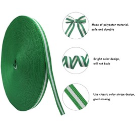Green White Striped Grosgrain Ribbon, 3/8 Inch x 55 Yards Christmas Green Stripes Decorative Ribbon Polyester Fabric Craft Ribbons for Bow Gift Wrapping Chirstmas DIY Making