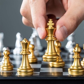 KOKOSUN Magnetic Chess Set with Folding Chess Board Gold and Silver Pieces Storage Convenient, Educational Toys/Gift for Kids and Adults (25×25cm)