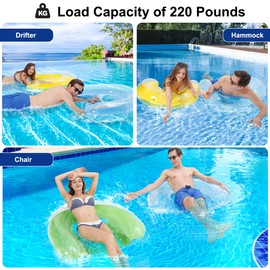 PuppyuWill Inflatable Pool Floats Adult, 5 Pack Minimalist Design Pool Chairs, 46"X36" Mood-Boosting Colors, Drifter,Chair,Hammock 3-in-1 Pool Toys for Pool Party, Lake, River, Sea, Outdoor