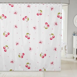 Feelyou - Cortina de ducha con estampado de cerezo para niños, diseño de princesa, juego de cortina de ducha de baño de dibujos animados de Kawaii, para niños, niñas, lindas flores, accesorios de