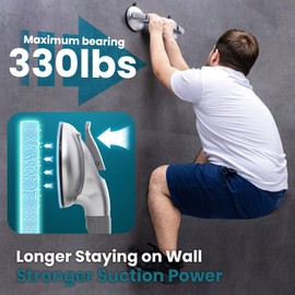 TAILI Grab Bars for Bathtubs and Showers, Shower Handles for Elderly Suction,Shower Grab Bar with Upgraded Rubber Suction Cups,Maximum 330lbs, Safety Grip for Senior, No Drilling Removable,Silver