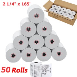2 1/4" x 165' 50 Rolls Thermal Paper Cash Register POS Receipt Paper Credit Card