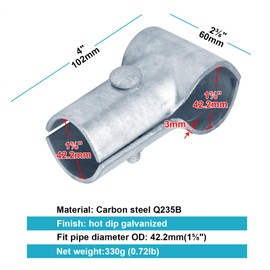 OTTFF 6 Pack 1-5/8" OD End Rail Pipe Clamp, 3 Way Chain Link Fence T Panel Top Connector with Bolt, Carbon Steel, 1/8" Thick