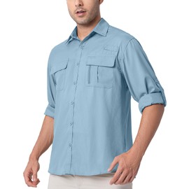 Safari Shirts for Men for Africa UPF 50+ UV Sun SPF Protection Lightweight Mens Button Up Long Sleeve Shirts for Men Quick Dry Breathable Moisture Wicking for Camping Hiking Fishing Travel Outdoor