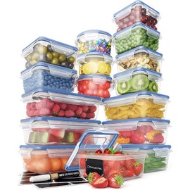 Chef's Path 32 Piece Airtight Food Storage Containers with Royal Blue Easy Snap Lids, 16 Containers and Lids, Stackable Kitchen and Pantry Canisters for Meal Prep and Food Storage -Transparent