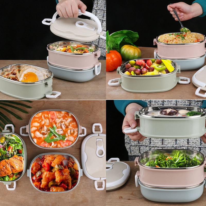 cigemay Thermal Insulation Lunch Box,Stainless Steel Portable Sealed Multi-Layer Lunch