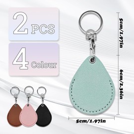 AfitLulu NFC Tags Holder Keyring, PU Leather Smart Key Protective Access Card Holder Sleeve for Storing Locator//Lucky Coin/Guitar Pick, Droplet Shaped Mini Protective Case (Black+Brown)