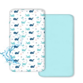 Bimocosy Mattress Cover Duvet Cover 2-Pack, Herringbone Pattern 100% Waterproof with Elastic Band, Water Green, 60x120cm, Oeko-TEX Standard 100 Certified