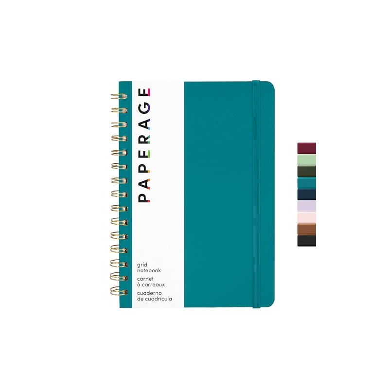 PAPERAGE Graph Paper Spiral Notebook & Journal, (Turquoise), 160 Pages,