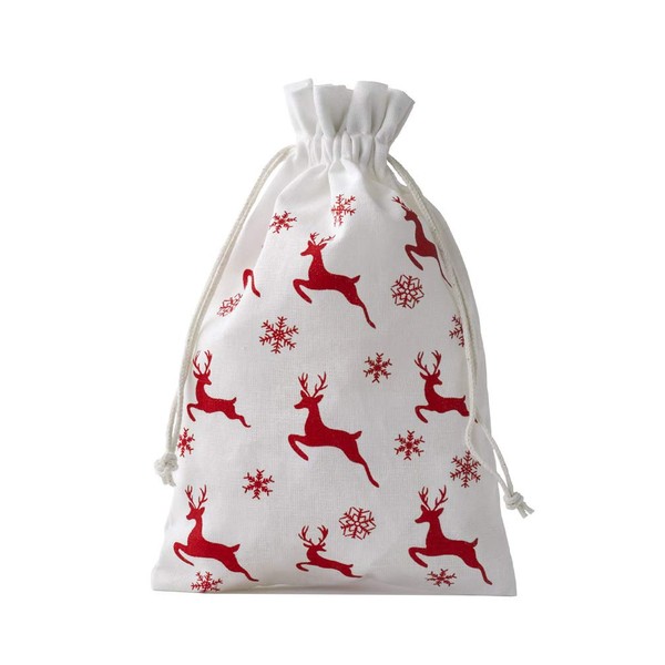 10 cotton bags, cotton bags in white with red reindeer