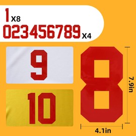 44 Pieces Iron On Numbers, Jersey Heat Transfer Numbers for Sports T Shirts Team Uniform Football Basketball Baseball（Red, 8 Inch）