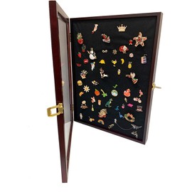 Coin and Coins Collector Medal/Lapel Pin, Honored Medallion Display Case Shadow Box Holder, Lockable, Front Opener Cabinet (Cherry)