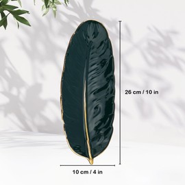 YoHyien Ceramic Trinket Dish, Feather Shaped Jewellery Dish Tray, Decorative Ring Dish, Trinket Tray for Necklace, Bracelet, Earrings, Jewelry Dish Gifts for Women, Nana, Mother, Daughter (Green)