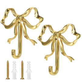 Tniytru Gold Hooks, 2 Pieces Elegant Bow Knot Wall Hooks for Entryway Organisation and Farmhouse Decor, Decorative Gold Bow Wall Hooks with Screws Included