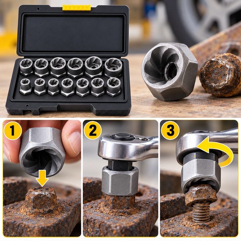 14Pcs Damaged Nut Bolt Extractor Set Impact Socket Bolt Remover