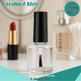 ROHIJALE 8 Packs 15ml/0.5Oz Empty Clear Nail Polish Bottles with Brush Refillable Glass Vials with Black Caps Empty Nail Polish Containers for DIY Nail Art, Cuticle Oil, Glitter, Gel, Liquid Storage