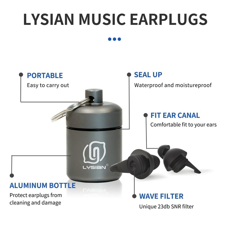 LYSIAN High-Fidelity Concert Ear Plugs -23dB Noise Reduction, Ergonomic Snug