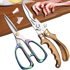 AUDAMI Poultry Shears 2-Pack, Heavy Duty Meat Scissors, Stainless Steel Spring Loaded, Turkey & Chicken Shears, Food Scissors