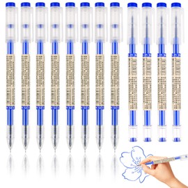 Hopton Rollerball Pen Blue, Pack of 12 Rollerball Pens Blue, Smooth Ballpoint Pen Blue Ink, Blue Gel Pen, Liquid Gel Ink for Office School, School Supplies - 0.35 mm