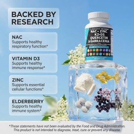 NAC Supplement N-Acetyl Cysteine Vitamin D3 K2 Zinc Quercetin Sarracenia Purpurea Immune Support | Elderberry Holy Basil Bee Propolis Bromelain L-Lysine Capsules Supplements For Women Men Adults