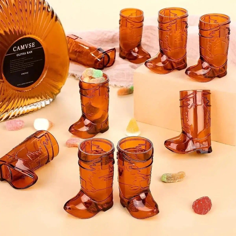 20 Vasitos Botas Vaquero Shots Caballitos Plástico 1 Oz Choc